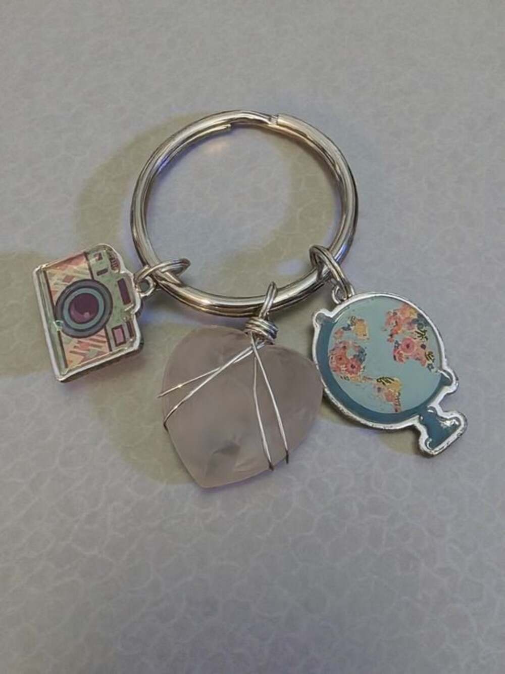 Handmade Styleandstone Rose Quartz Crystal Heart Travel Keychain
​